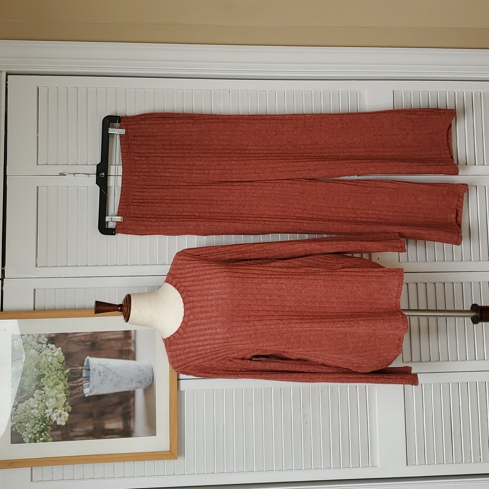 NWT Wiholl Rust Ribbed Knit Loungewear Set Size M